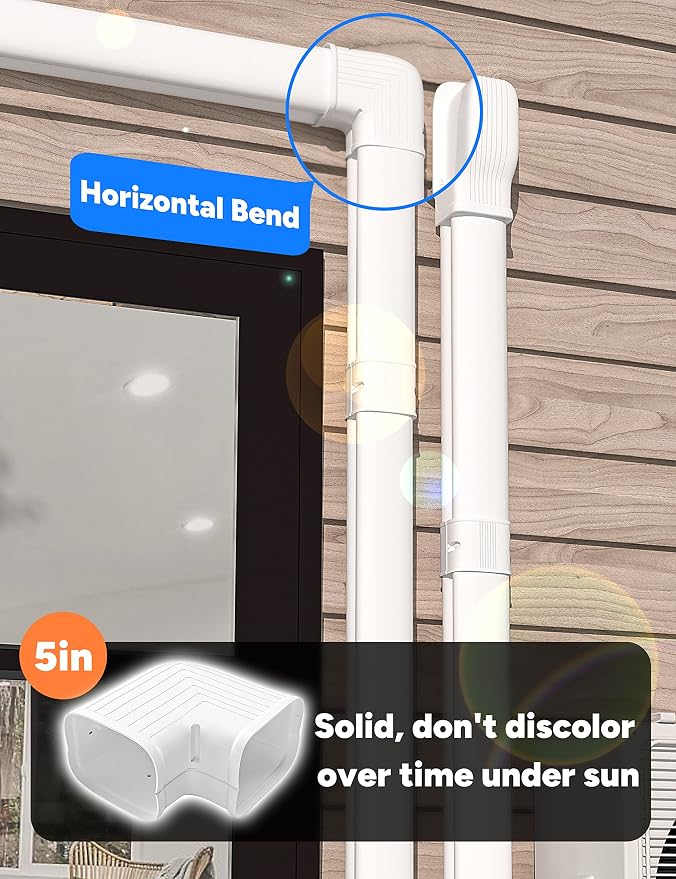Flat Elbow, Flexible Level Bend Cover Line Set Cover Kit Accessories for Ductless Air Conditioners and Heat Pumps, PVC Decorative Upgraded UV-Proof Strong& Durable (5" Fixed)