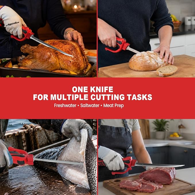 Mellif Electric Fillet Knife for Fish, 12V Cordless Fish Fillet Knife with 9.5" & 7" Sharp Blades, fillet knife for fish, Non-Slip Grip Handle, Safety Lock, 2 Rechargeable Batteries, Quick Charger & Carry Case for Fishing and Filleting