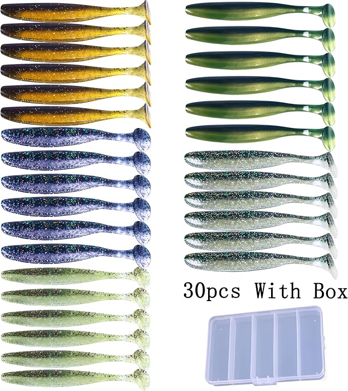 Paddle Tail Swimbaits,Soft Plastic Fishing Lures Swim Baits for Bass Fishing,30/50pcs with Box,Soft Plastic Swimbaits for Bass Trout Crappie Lures Kit for Saltwater Freshwater