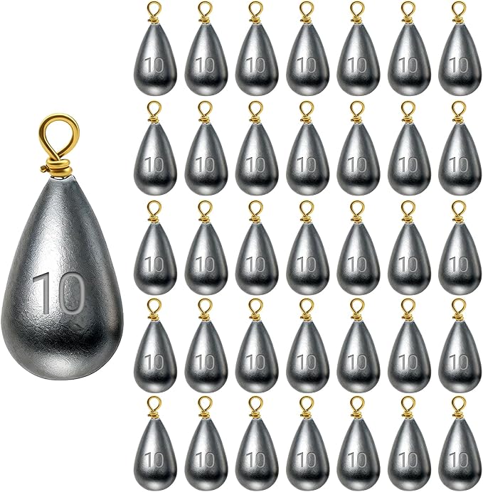 Casting Sinker Weights Assortment, Teardrop Fishing Sinkers with Brass Swivel Loops, 1/8 oz to 3/4 oz, Drop Shot Weights for Bass Catfish, Freshwater Saltwater