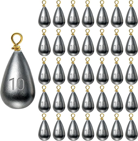 Casting Sinker Weights Assortment, Teardrop Fishing Sinkers with Brass Swivel Loops, 1/8 oz to 3/4 oz, Drop Shot Weights for Bass Catfish, Freshwater Saltwater