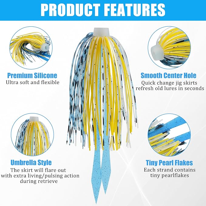 Silicone Jig Skirts Replacement 10/20pcs Bass Fishing Jigs Soft Lures Multi-Color DIY Fishing Lures Skirt for Spinnerbaits, Buzzbaits, Jig Spoons & Blade Baits