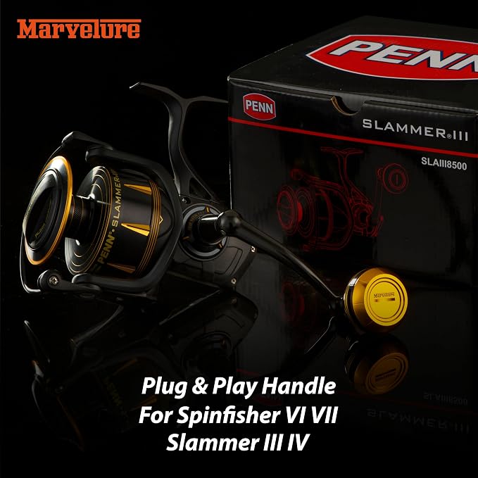Foldable Power Handle for Penn Spinfisher VI VII Slammer III IV (Not for Spinfisher Long Cast/V/SS) (Black, Slammer/Spinfisher 9500-10500 Thread)