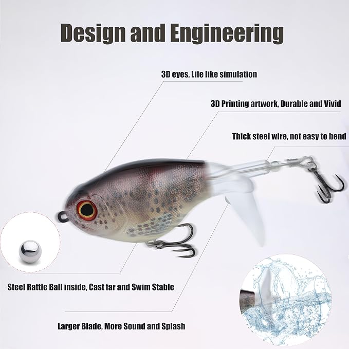 EXAURAFELIS Propeller Lure Bubble Popper luresFishing Lure Top Water Lure Bass Lures Popobait Fishing Lures Bass Lures Topwater Bait for Bass Pike Perch, Floating Pencil Bass Bait with Tackle Box