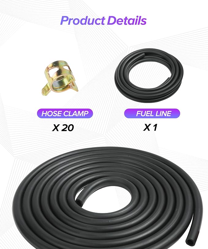 1/4 Fuel Line,Car Accessories 1/4" ID Fuel Line Hose Kit with 20Pcs 2/5" ID Hose Clamps,Automotive Replacement Powersports Fuel Lines,Suitable for Motorcycle,Mowers Tractors,Small Engines