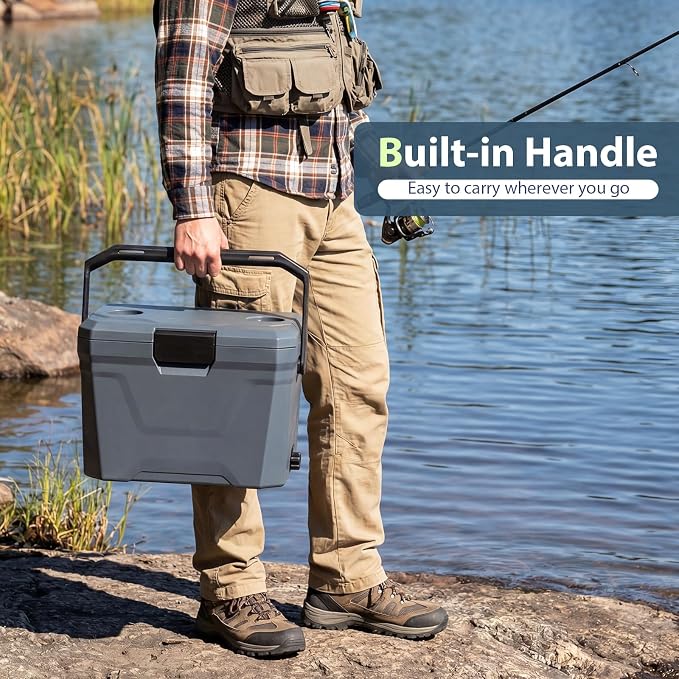 COSTWAY Insulated Portable Cooler, Hard Shell Ice Chest w/ 2 Cup Holders, Bottle Opener, Drain Plug, 3-Day Ice Retention, Outdoor Leak-Proof Dry Box for Beach, Camping, Fishing, Picnic