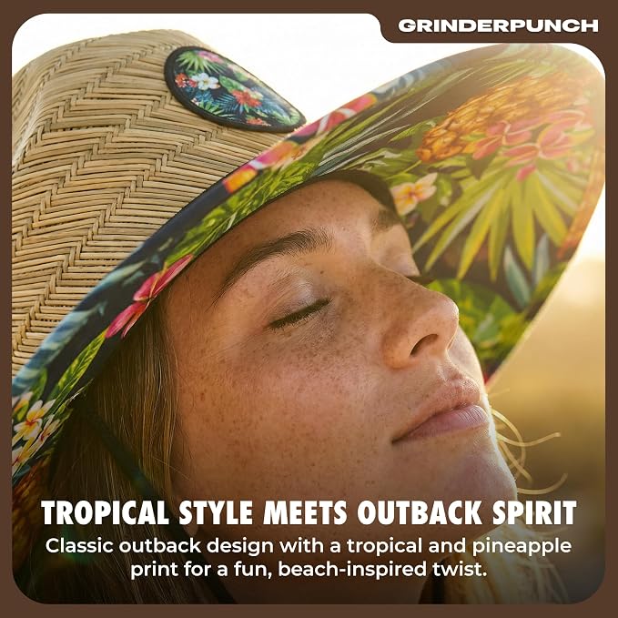 grinderPUNCH Lifeguard Hat Mens Straw Sun Hat for Outdoor American Flag USA Patriotic Straw Beach Fishing Straw Hat for Men