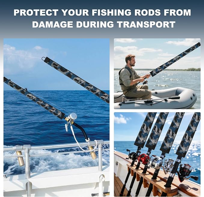 Neoprene Camo Fishing Rod Sleeves,Fishing Pole Sleeves,Fishing Rod Socks | UV Resistance,Puncture Resistant, Protect Casting, Spinning, Trolling Fishing Rods, Storage, tangled-free,75in,68in,60in