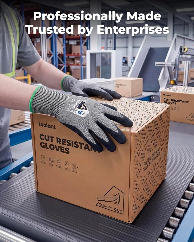 toolant ComfyCut A3 Cut Resistant Work Gloves, ANSI & EN388 Certified Protection with Superior Comfort, Fiberglass-Free, Touchscreen & Flexible Grip, for Fishing, Gardening, DIY, Assembly, Large