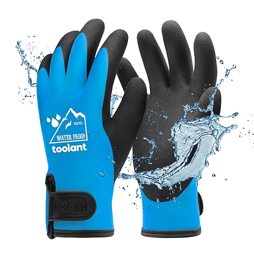 toolant 100% Waterproof Gloves for Men and Women, Winter Work Gloves for Cold Weather, Touchsreen, Thermal Gloves for Freezer Work, Fishing and Gardening, With Grip, Blue, X-Large