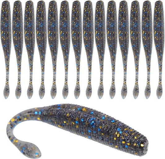 TEHAUX 15pcs Soft Baits Fishing Lures, High Density -Free 7.5cm Sinking Tail-Wagging Worms, Portable Fishing Supplies for Bass and Freshwater Anglers