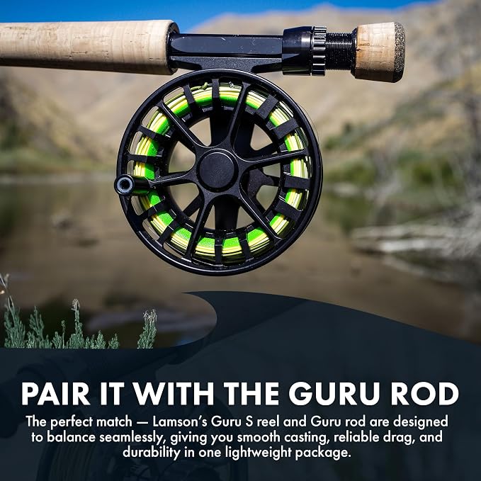 LAMSON | Guru S-Series -3+ Fly Fishing Reel | All-Water | Large Arbor, Fully CNC Machined/Anodized, Lightweight Durability