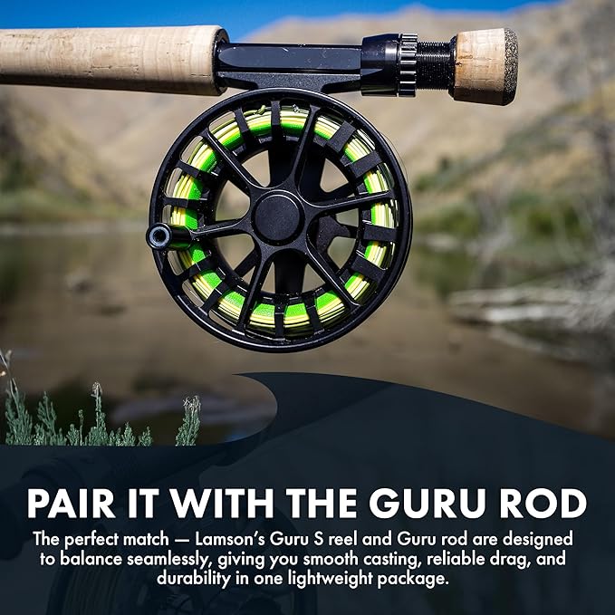LAMSON | Guru S-Series -3+ Fly Fishing Reel | All-Water | Large Arbor, Fully CNC Machined/Anodized, Lightweight Durability