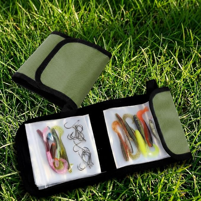 2 Pack Fishing Tackle Binder 20 Pockets Fly Fishing Leader Tippet Line Wallet Leader Organizer Case Lure Storage Bag for Pre-tied Rigs, Leaders, Soft Baits and Lines(Military Green)