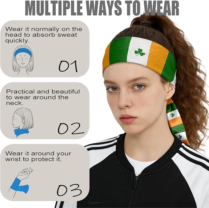 Flag Tie Headbands for Men Women, Moisture Wicking Sweatband Breathable Sports Headwrap, Non-Slip Stretchy Adjustable Fitness Hair Band