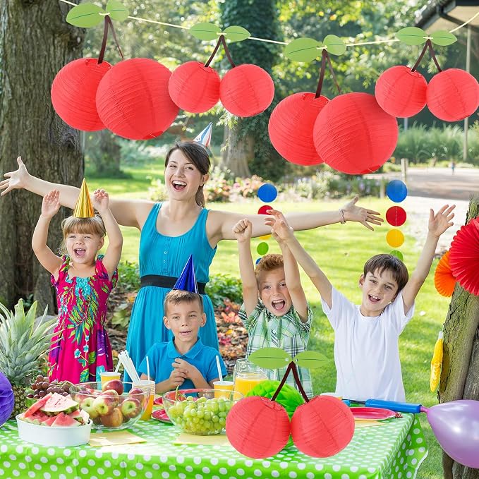 Hortsun 12 Pcs Paper Hanging Lanterns Birthday Decorations 12 Inch, 8 Inch Hanging Paper Lanterns for Party Decoration Supplies (Cherry)