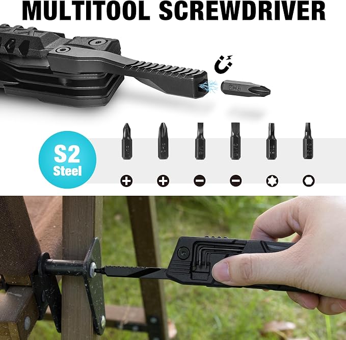 DURATECH 20 in 1 Multitool with Safety Locking, Gift for Men Dad, with Pocket Knife, Screwdriver, Saw, Can Opener, Bottle Opener, Whistle, Fire Starting Sticks, Multi Tool for Outdoor, Hunting, Hiking