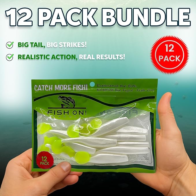 Soft Plastic Paddle Tail Swimbaits Pack of 12 – 3 1/4" & 4" Soft Plastic Fishing Lures with Extra-Large Tail for Lifelike Swimming Action – Freshwater & Saltwater