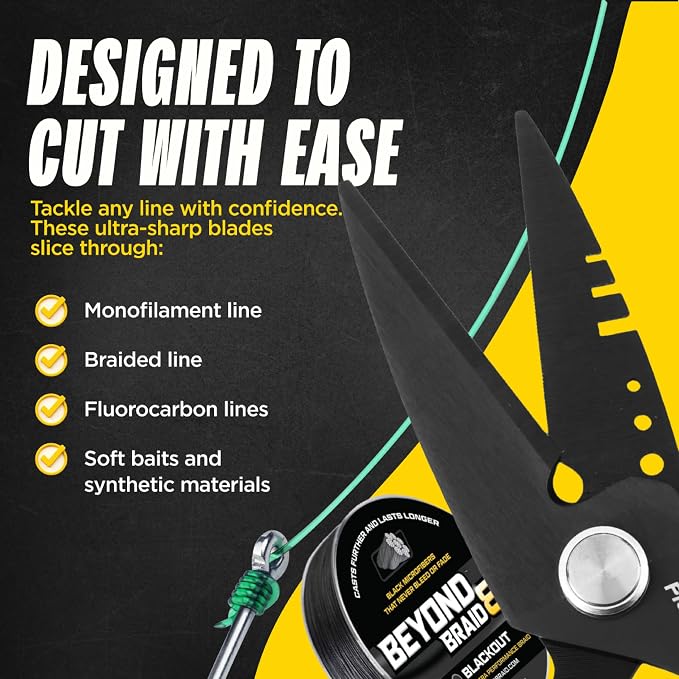 Beyond Fishing 6.5" Pro Fishing Shears Dual Serrated Blades, Fishing Braided Line Scissors with Titanium Coating, Non-Slip Grip & Multifunction Tool, Includes Hard Molded Locking Sheath