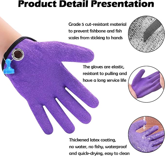 Fishing Gloves with Magnet Release - Non-Slip, Professional, Puncture Proof, Fish Handling