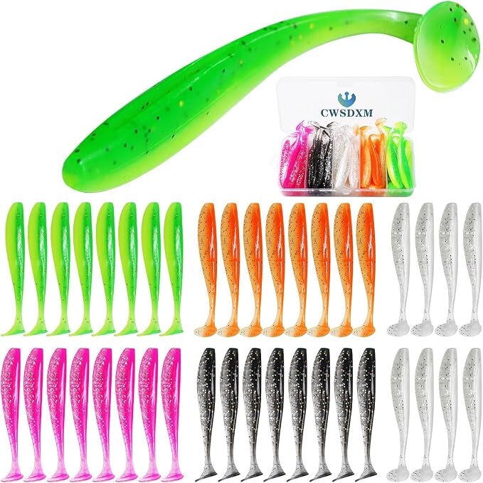Fishing Soft Lures Paddle Tail Swim Baits Plastic Baits Crappie Walleye Trout Bass Fishing Baits for Jig Heads Saltwater/Freshwater 40PCS