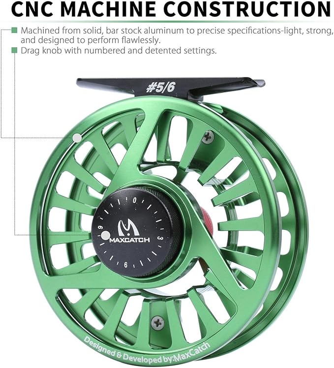 Maxcatch AVID Fly Fishing Reel with CNC-machined Aluminum Body - 1/3, 3/4, 5/6, 7/8, 9/10 Weights(Black, Green, Blue)