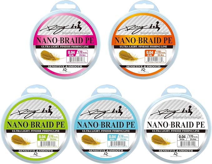Ultra Slim Braided PE Fishing Line, Strong Knot Strength, Deign for Ultra Light Freshwater Fishing, Come with 3lb Test or 5lb Test, 170Yds Each Spool