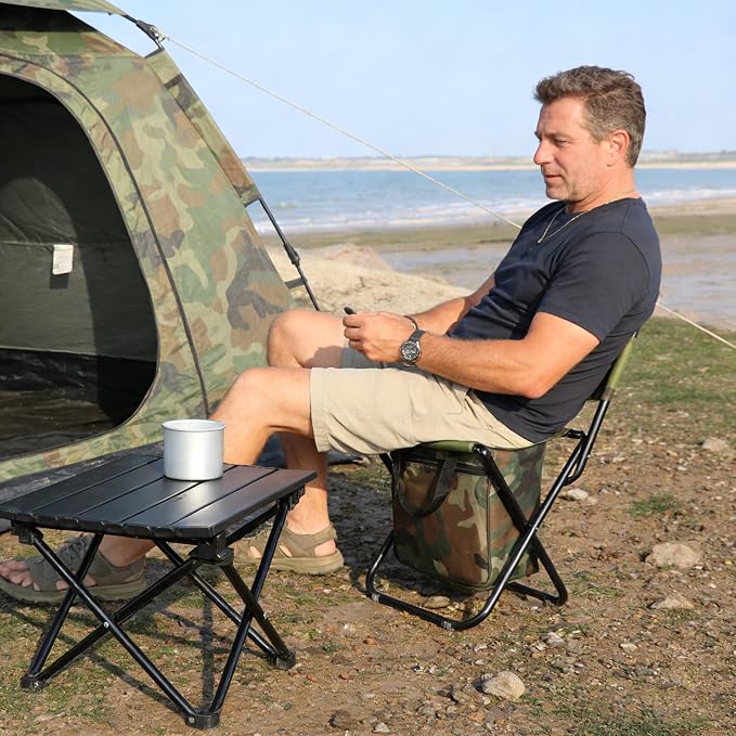 Foldable Fishing Chair with Cooler Bag, 3 in 1 Backpack Cooler Chair with Backrest, Lightweight Insulated Portable Fishing Chair for Fishing Hunting Hiking Travel