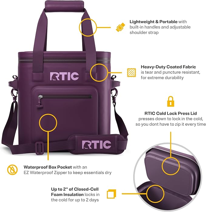 RTIC Ultra-Tough Soft Cooler Pro, Insulated, Waterproof, Leak Proof, Portable Floating Bag for Beverage, Drink, Lunch, Outdoor, Beach, Car, Camping, Picnic, Fishing, Boat