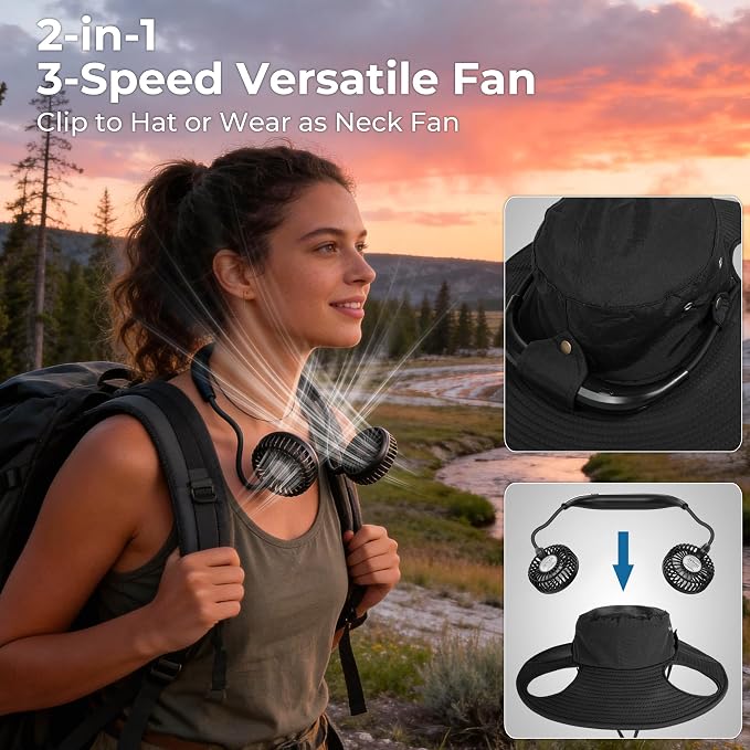 AMACOOL Bucket Hat Fan Pro, Gifts for Father Dad Husband, Fishing Essentials for Women Men, Camping Hiking Beach Gardening