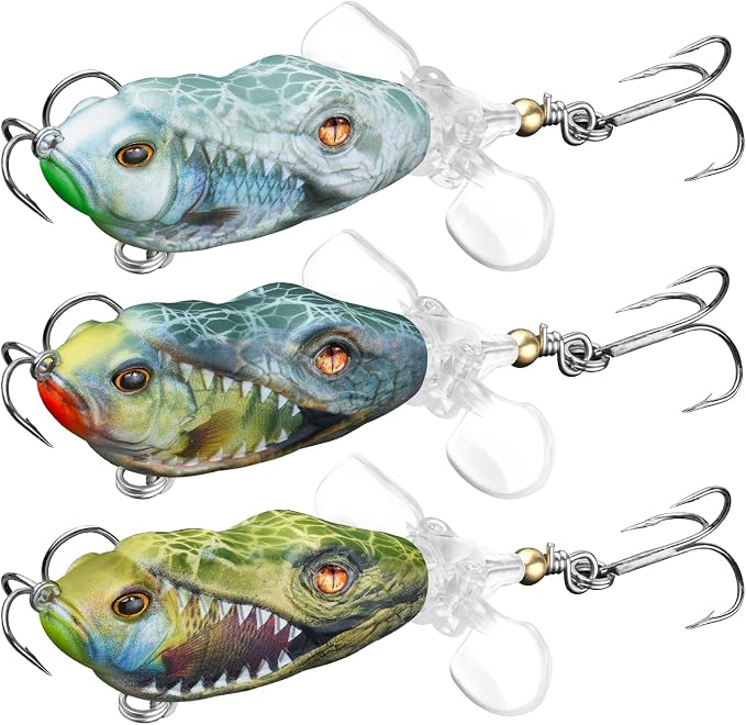 Handing Topwater Fishing Lure 3 Pieces Bass Fishing Lure with Mustad Hook, Lifelike Swimbait for Pike Catfish, for Anglers, 1/2oz, 3/4oz and 1oz