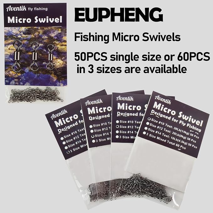 EUPHENG Micro Fishing Connector Tackles, Lightweight High Strength Fly Swivels Snaps to Reduce Line Twist for Fly Fishing Flies Tippet Leaders