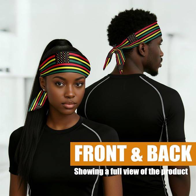 Flag Tie Headbands for Men Women, Moisture Wicking Sweatband Breathable Sports Headwrap, Non-Slip Stretchy Adjustable Fitness Hair Band