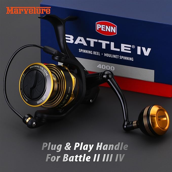 Foldable Power Handle for Penn Battle II III IV, Battle IV HS, Battle III LE Spinning Fishing Reel Replacement Handle