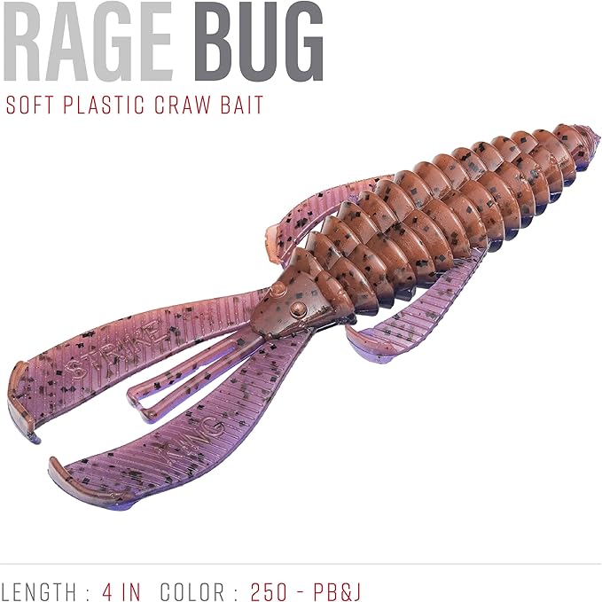 Strike King Rage Bug Fishing Lure, Soft Plastic Grub, Unique Design, Subtle Action