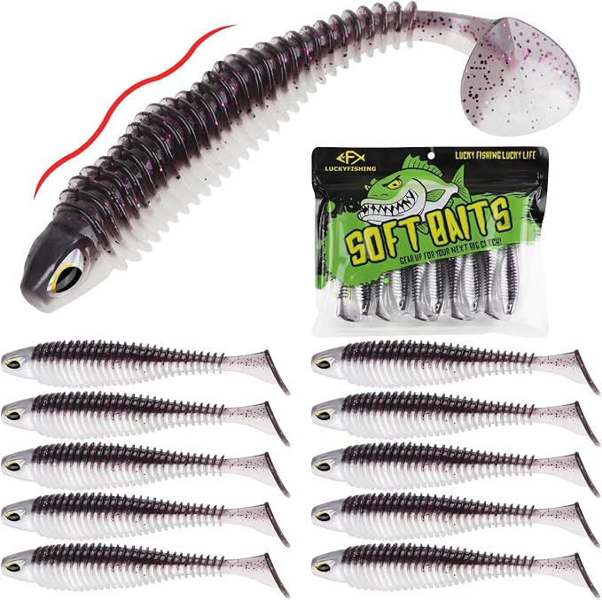 LUCKYFISHING Paddle Tail Swimbaits 10/16/20 PCS Fishing Lures Soft Plastic Lures for Trout Crappie Walleye Soft Baits for Bass Fishing Freshwater Saltwater 4.1/3.5/3/2.5 Inch