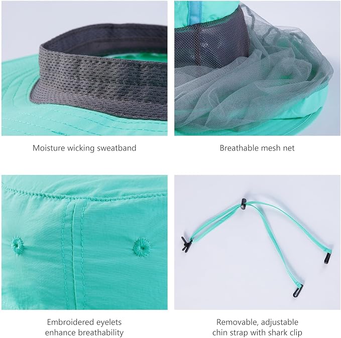 BASSDASH UPF 50+ Mosquito Sun Hat with Hidden Head Net and Neck Flap for Men Women Outdoor Fishing Hiking Camping