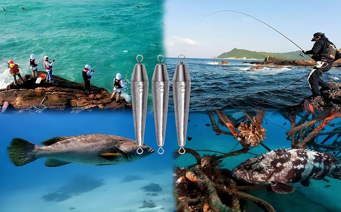 10PCS Fishing Weights, Inline Trolling Bullet Sinkers Double Ring Torpedo Fishing Weights Lead Drop Shot Fishing Weight Sinkers - 20g-50g