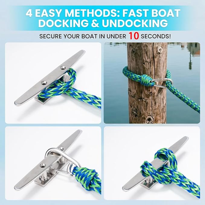 Obcursco Bungee Dock Lines for Boat, Docking Rope with 316 Stainless Steel Clips, Accessories for Jet Ski, PWC, SeaDoo, Pontoon, Center Console, Sets of Two(4ft & 6ft) (Green/Blue)