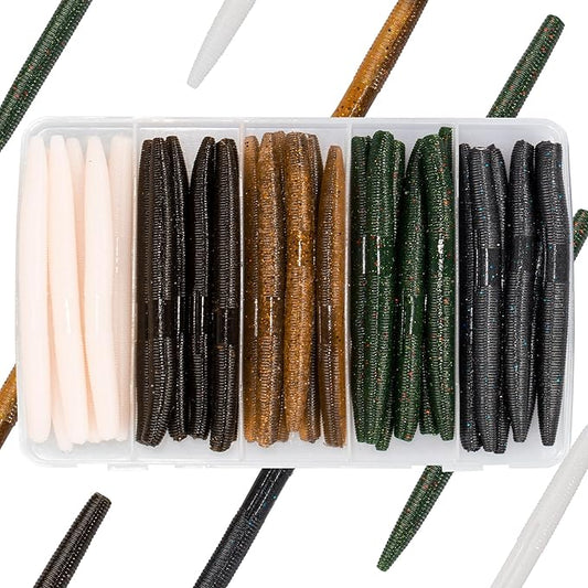 30/50/78/100Pcs Senko Worms Kit – 4"/5" Soft Plastic Fishing Lures with Salt Impregnation for Bass Fishing
