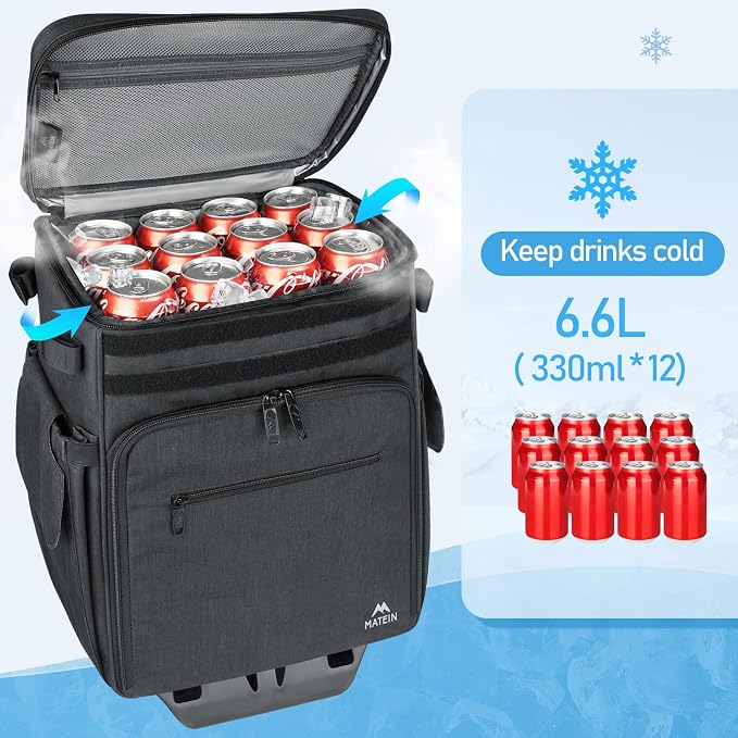 MATEIN Rolling Tackle Box with Cooler, Large Fishing Bag with Wheels for 5 Trays(Trays Not Included), Saltwater Resistant Tackle Backpack with Rod Holders for Storage Gear Pole Lures
