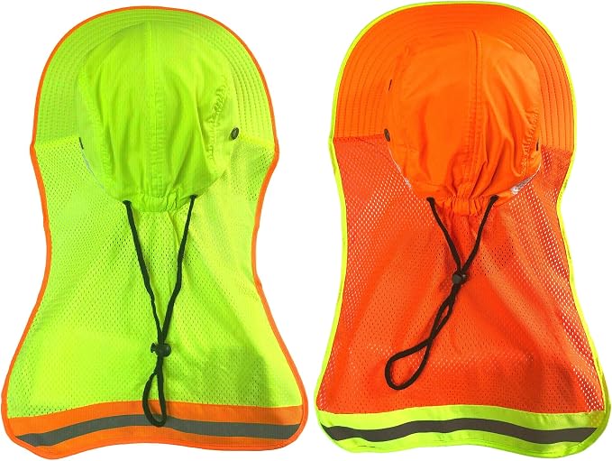 Men High Visibility Reflective Sun Hat with Neck Flap Wide Brim Boonie Hat Bucket Cap