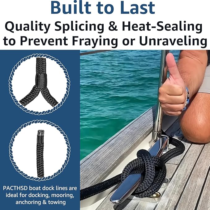 Boat Dock Lines 4 Pack 3/8" x 25' Double Braided Nylon Boat Ropes for Docking with 12" Eyelet, Marine Grade High Strength Boat Lines, Premium Marine Rope Mooring Lines, Easy Handling, Black