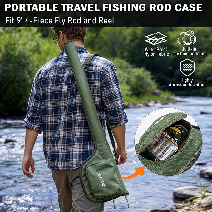 QualyQualy Fly Fishing Combo Starter Kit, 9Ft Fly Rod 4-Piece Graphite Rod with Bag, Accessories, Die Cast Aluminum Pre-Loaded Reel, Chest Pack, Fly Fishng Net & Flies