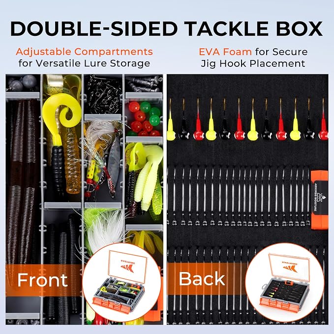 KastKing HyperSeal 3500 Double-Sided Waterproof Fishing Tackle Box – Adjustable Dividers, EVA Foam Jig Storage, Lure & Terminal Tackle Organizer,1 Pack