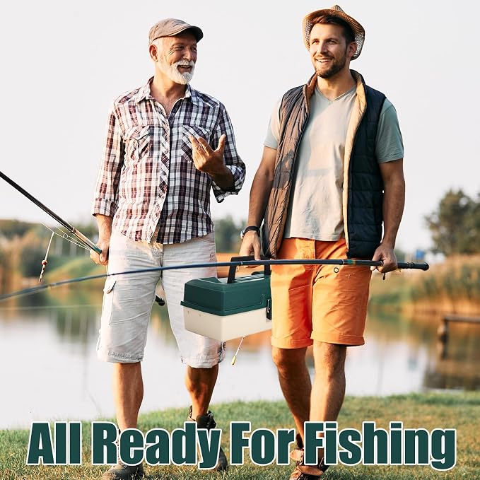517 Pcs Father's Day Large 3 Layers Tackle Box with Tackle Fishing Lures Kit Included Pliers, Fish Lip Gripper, Crankbait, Hooks, Other Accessories Fishing Kit for Men Gifts(Dark Green Milky White)