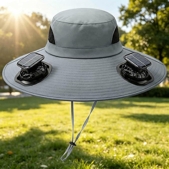 Solar Powered Fan Hat for Men Women Wide Brim Hat with 2 Fans UPF 50+ Outdoor Fishing Beach Sun Hat