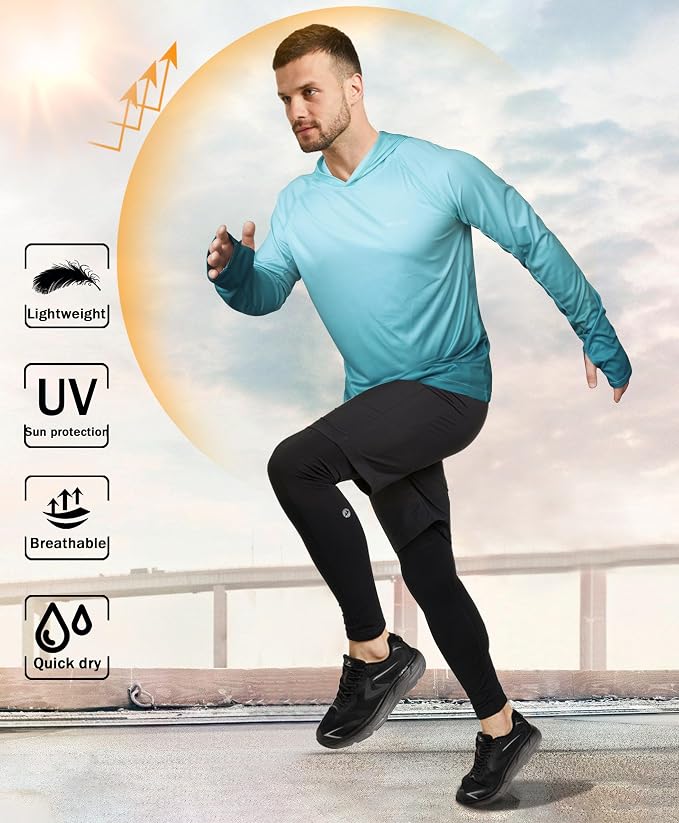 Men's UPF 50+ Sun Protection Hoodie Shirt Long Sleeve SPF Fishing Outdoor UV Hiking Lightweight Shirts