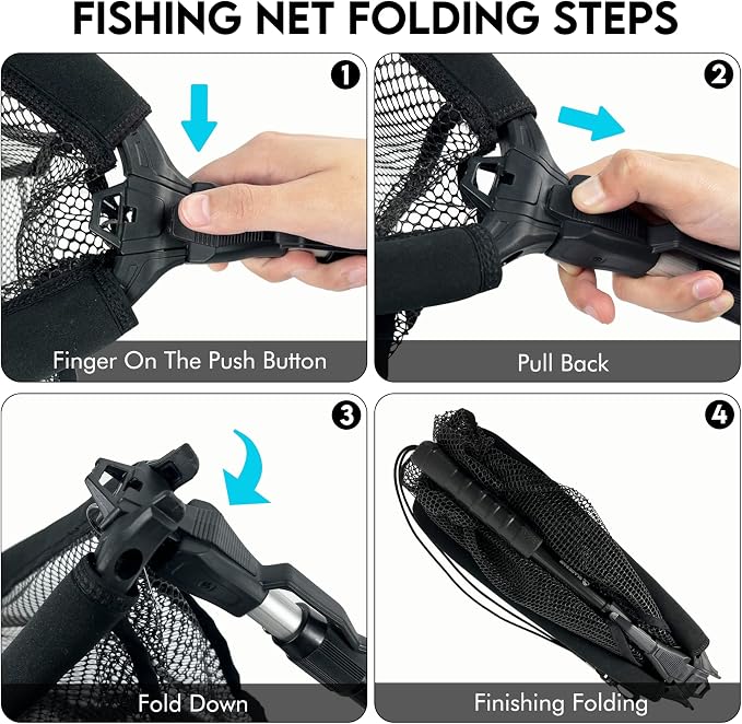 Black Paw Floating Fishing Net Foldable Telescopic Fish Landing Net with Built in Length Scale Rubber Coated for Kayak, Fly, Trout