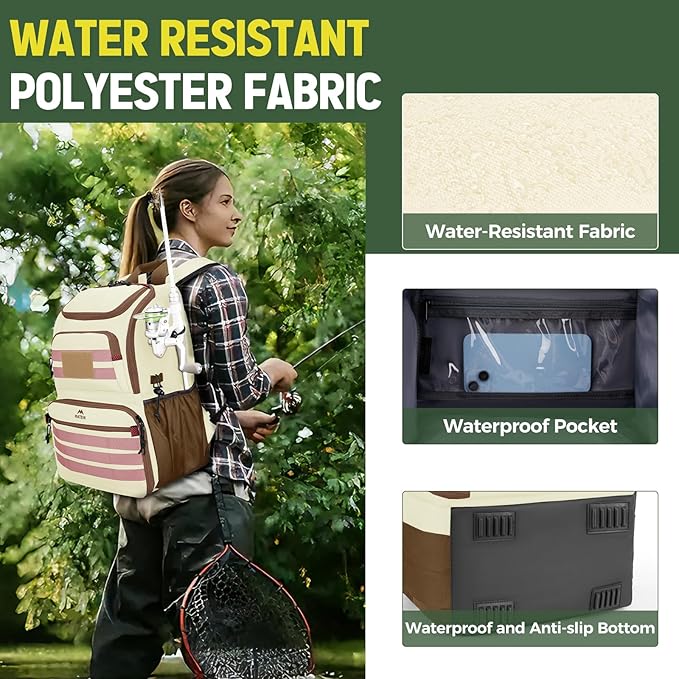 MATEIN Fishing Backpack Tackle Box, Water Resistant Tackle Backpack with Cooler & Rod Holders, Fishing Gifts for Men